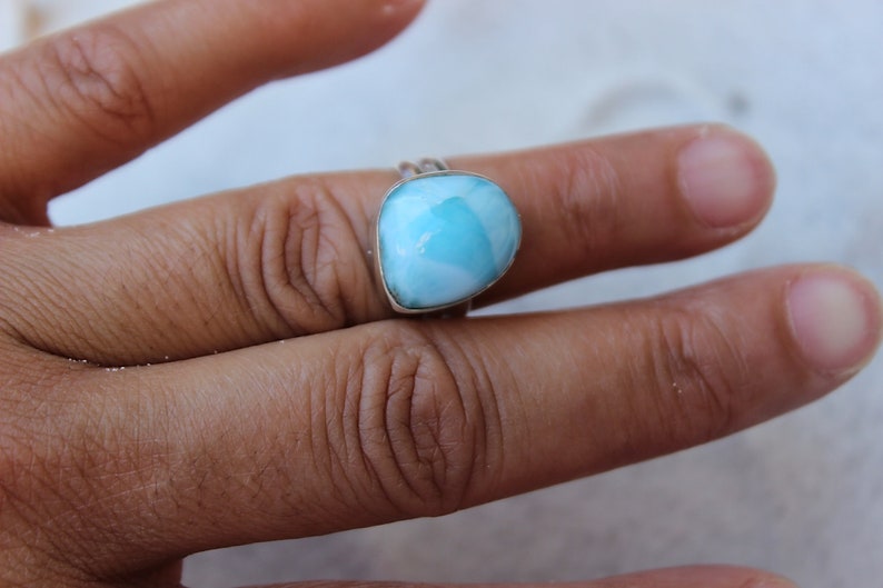 Size 6 14 Larimar Freeshaped Sterling Silver Ring