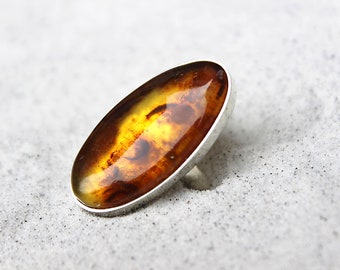 Amber Oval Ring 925 Sterling Silver Handmade Medium Authentic Dominican Rare Amber
