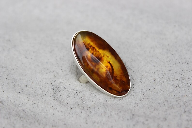 Amber Oval Ring 925 Sterling Silver Handmade Medium Authentic Dominican Rare Amber