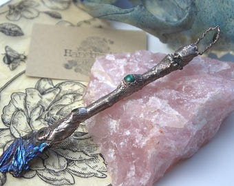 Kyanite, Malachite & Peridot Healing Wand | Electroformed Copper in Silver Finish | Handmade Crystal Wand | One of a Kind Energy Tool