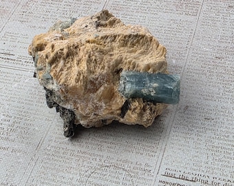 Blue Apatite & Mica on Calcite / Russia / Rare Mineral Combination / 62 Grams
