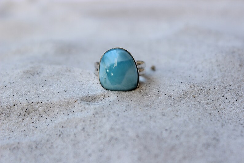Size 6 14 Larimar Freeshaped Sterling Silver Ring