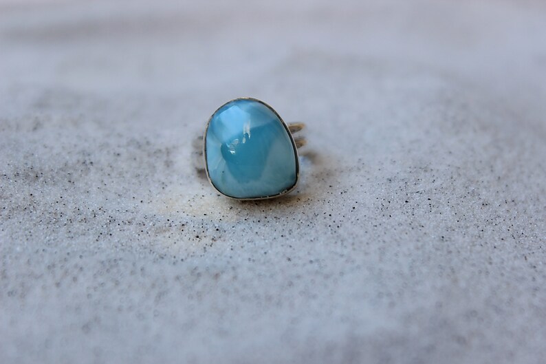 Size 6 14 Larimar Freeshaped Sterling Silver Ring