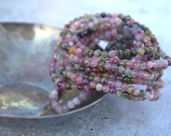 Watermelon Tourmaline 4 MM Beaded Bracelet