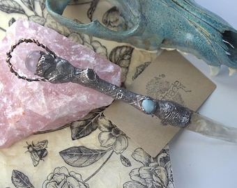 Larimar & Lemurian Quartz Healing Wand | Rose Quartz Crystal Wand | Electroformed Copper / Silver | Handcrafted Energy Wand | One of a Kind
