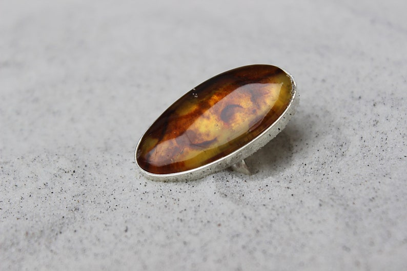 Amber Oval Ring 925 Sterling Silver Handmade Medium Authentic Dominican Rare Amber