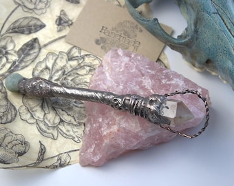 Golden Rutilated Quartz & Prehnite Healing Wand | Electroformed Copper in Silver Finish | Handmade Crystal Wand | One of a Kind Energy Tool