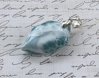 Larimar Freeform Pendant – Caribbean Blue Gemstone – Natural Ocean-Inspired Jewelry – One of a Kind, 14.2 Grams