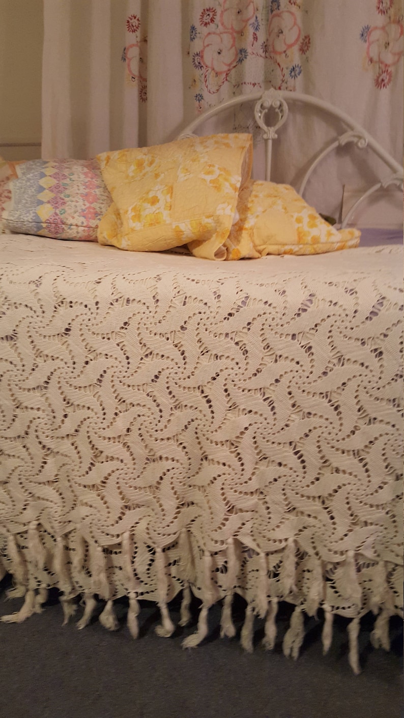 Handmade, Crocheted Bedspread Cover Queen Size , Pinwheel Design, 96 by