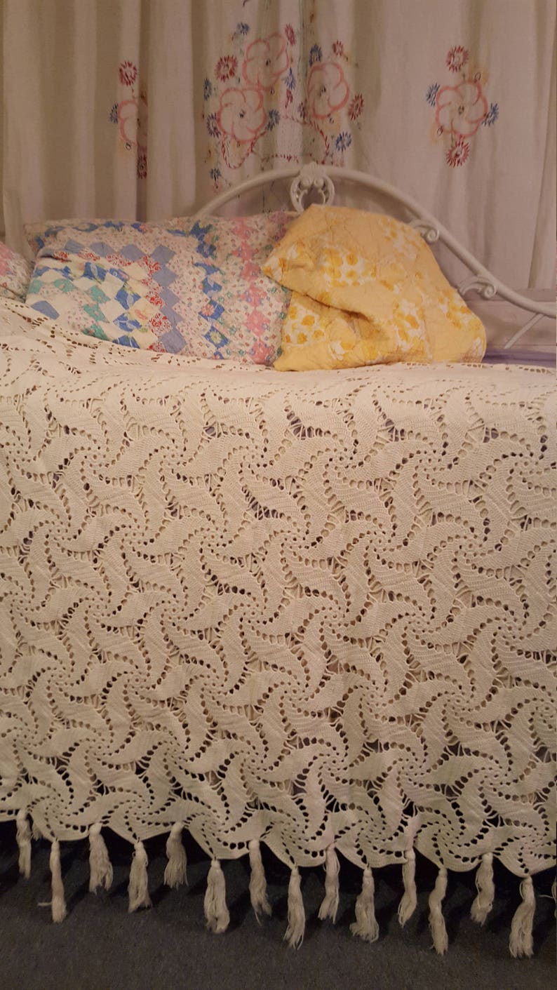 Handmade, Crocheted Bedspread Cover Queen Size , Pinwheel Design, 96 by
