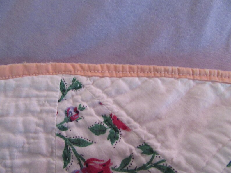 full size bed cream orange color back Star Pattern 25 unique stars 74 by 76 friend gift Spring Summer Colors Homemade Vintage Quilt