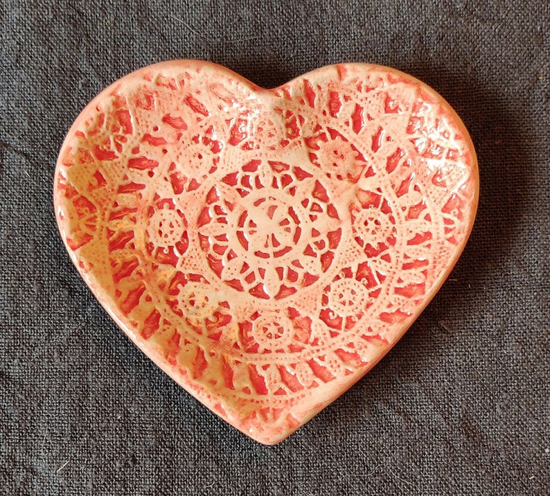 Ceramic heart, hand made, with lace motif from island Pag, Croatia. image 1