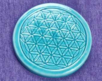 Light Blue Ceramic Flower of life Ceramic Energy Supporter Balancer Coaster