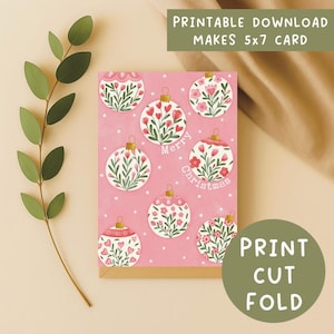 Printable Pink Bauble Christmas Card