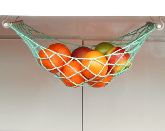 Mint green fruit hammock under cabinet space saver storage mesh fruit basket hanging fruit veggie hammock