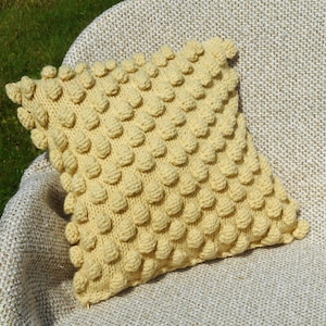 Light yellow textured pillow cover pastel pillow case with bobbles sofa cushion soft yellow decorative pillow  modern accent pillow