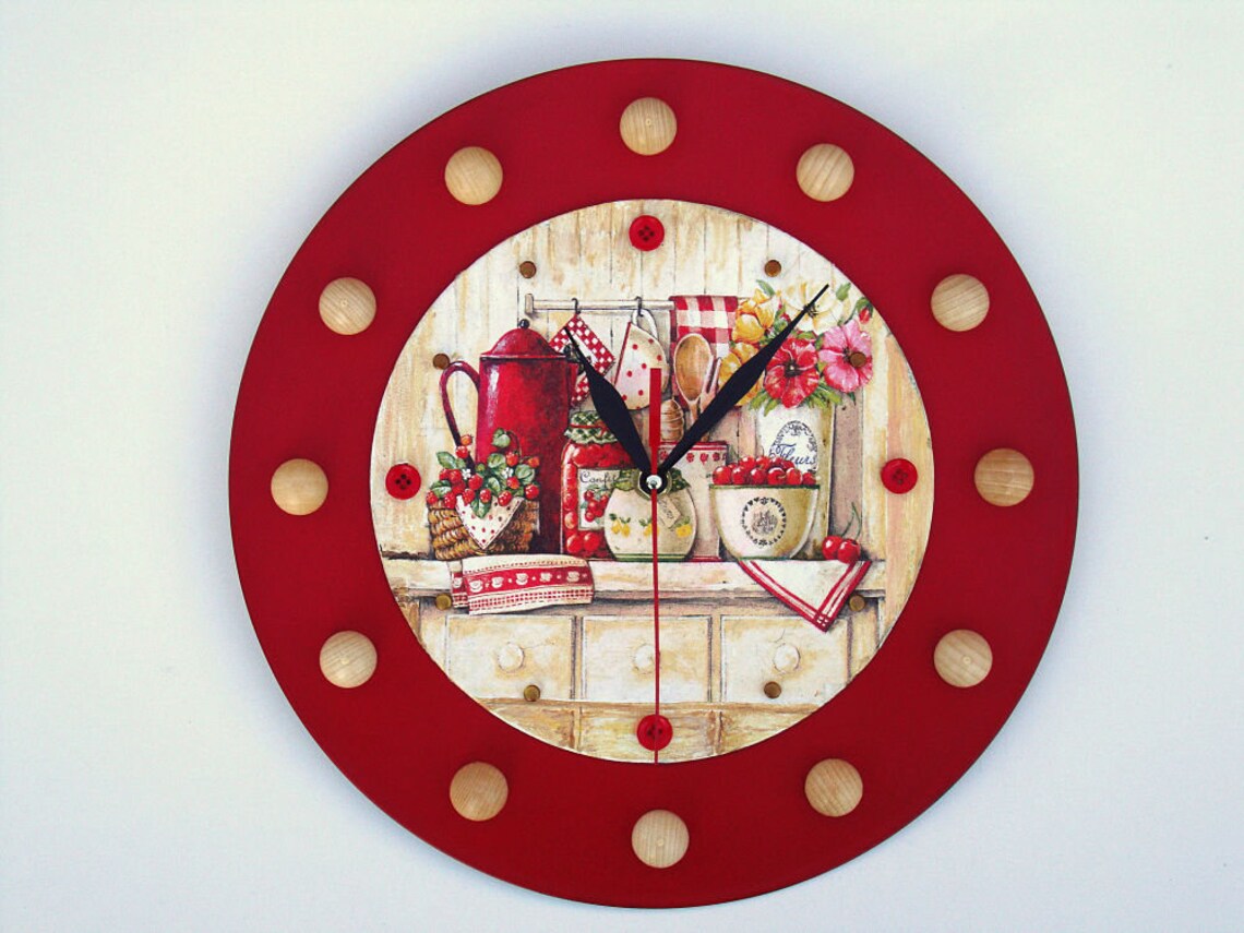 Red wall clock kitchen wall clocks modern clock for wall Etsy
