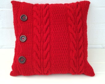 Red knitted pillow cover modern accent pillow knit throw pillow case sofa cushion couch pillow with buttons luxury pillows new home gift