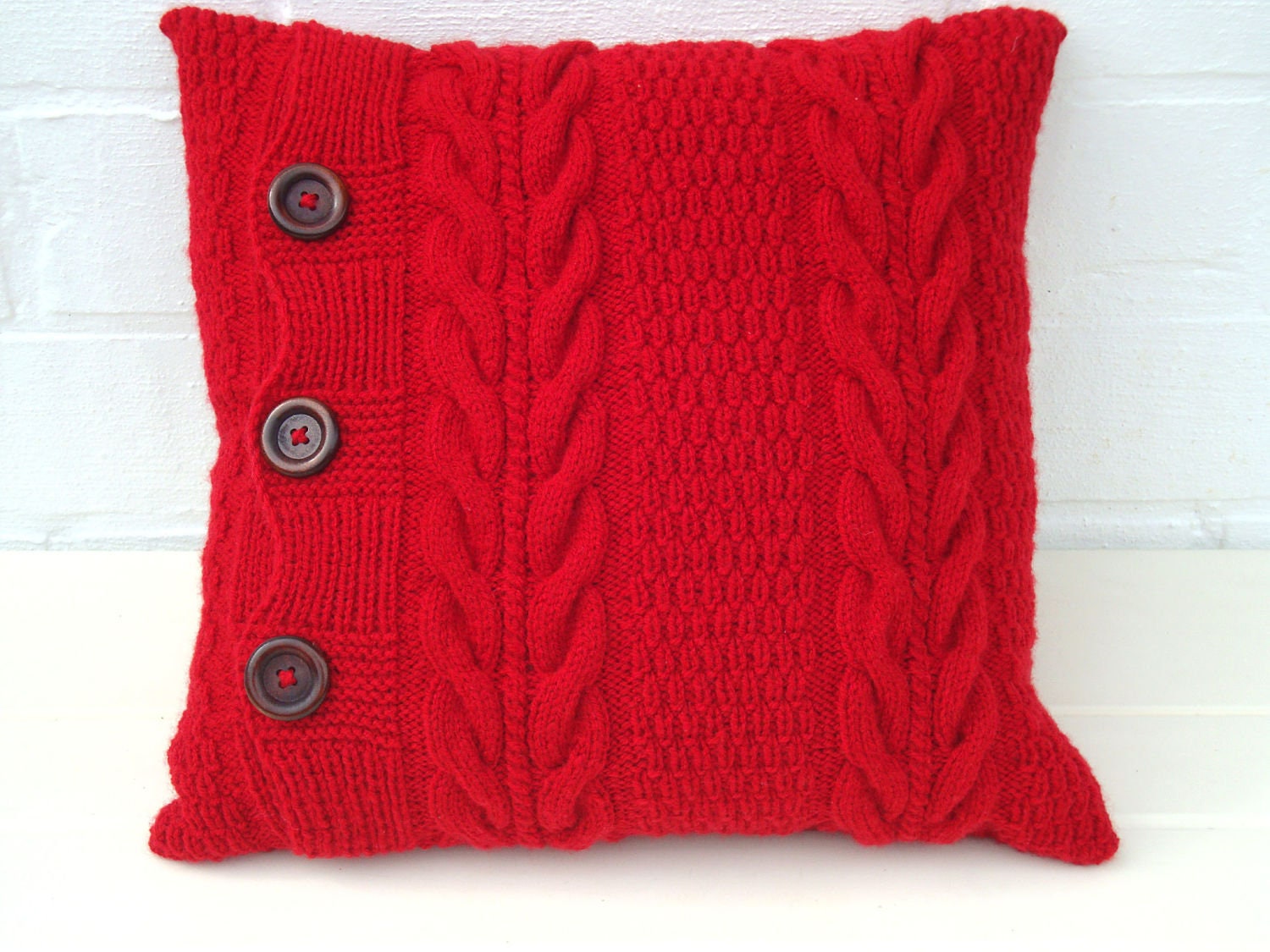 Red Knitted Pillow Cover Modern Accent Pillow Knit Throw Pillow