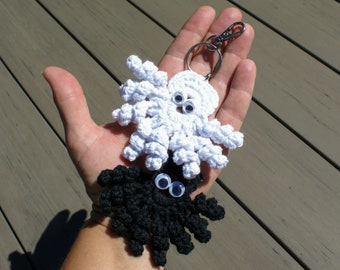 Black and white octopus bag charm with lobster clasp reversible two sided key charm