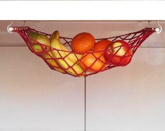 Burgundy red hanging fruit hammock kitchen space saver storage under the cabinet fruit basket