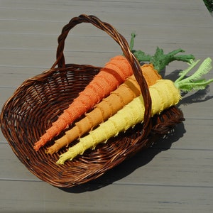 Three big carrots extra large fabric carrot ornaments harvest décor rustic farmhouse vegetable ornaments gardener gift