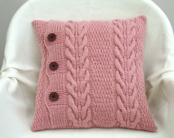 Blush pink pillow cover powder pink knit pillow sofa cushion rose throw pillow with buttons