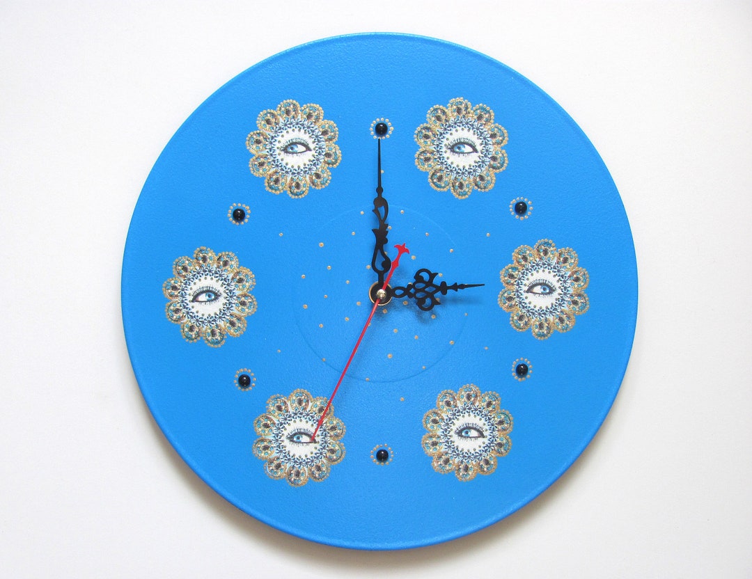 Blue Wall Clock Eye Clock for Wall Hanging Clocks Modern Round Clock Decorative Wall Mount Clock