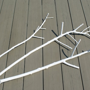 Three large white branches hand colored wooden twigs white branched wood twigs corner piece florist décor table centerpiece
