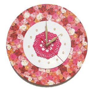 Pink roses wall clock flower clock for wall hanging round clock decorative wall clock art silent clock pink wall decor
