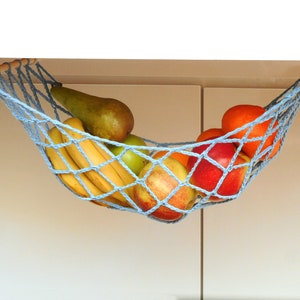 Blue fruit hammock under cabinet kitchen space saver storage net hanging fruit holder vegetable hammock image 1