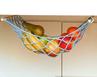 Blue fruit hammock cotton mesh under cabinet kitchen space saver storage net hanging fruit basket vegetable hammock banana holder net