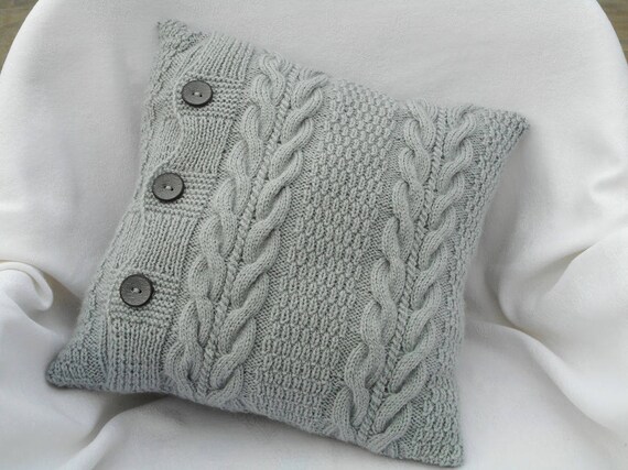 Grey Throw Pillow Cover 16 X 16 Knit Pillow Case Light Gray Etsy