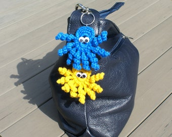Blue yellow octopus bag charm with lobster clasp Stand with Ukraine key charm Ukrainian flag colors keychain