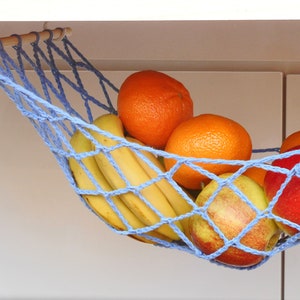 Blue fruit hammock under cabinet kitchen space saver storage net hanging fruit holder vegetable hammock image 4