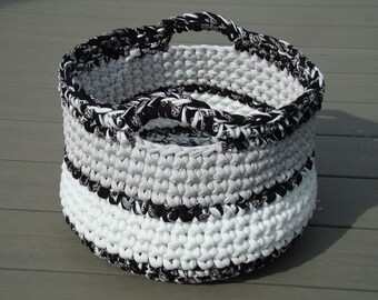 Big grey basket chunky crochet storage basket large round basket with handles nursery toys bin bathroom storage