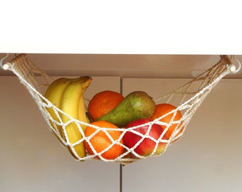 Off white fruit hammock under the cabinet hanging basket space saver storage net fruit hanger