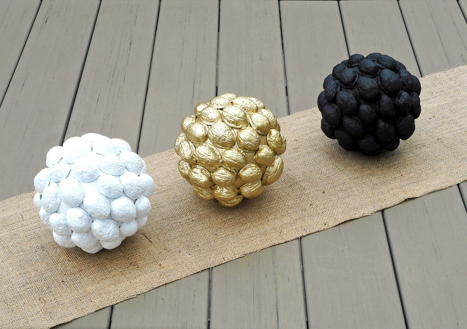 Decorative spheres big orbs set of three balls gold black Etsy