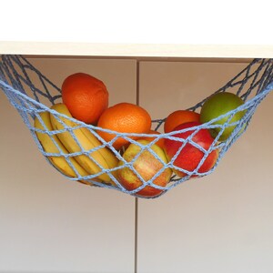 Blue fruit hammock under cabinet kitchen space saver storage net hanging fruit holder vegetable hammock image 3