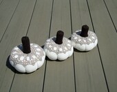 White pumpkins decorated pumpkins fall ornaments autumn decorations Thanksgiving gift table centerpiece indoor fall decor shelf sitter