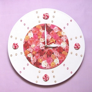 Pink roses wall clock hanging flower clock wall mountable silent clock roses flower clock art decorative wall clocks