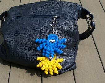 Blue yellow bag charm octopus key ring stand with Ukraine charm Ukrainian flag colors keychain