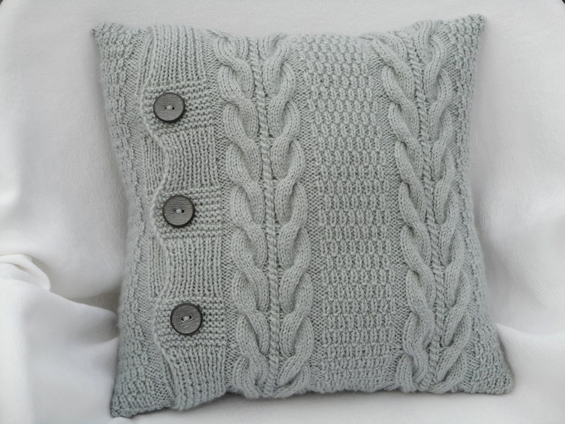 Gray pillow case pastel grey accent pillow sofa cushion scandinavian pillow light grey pillow with buttons