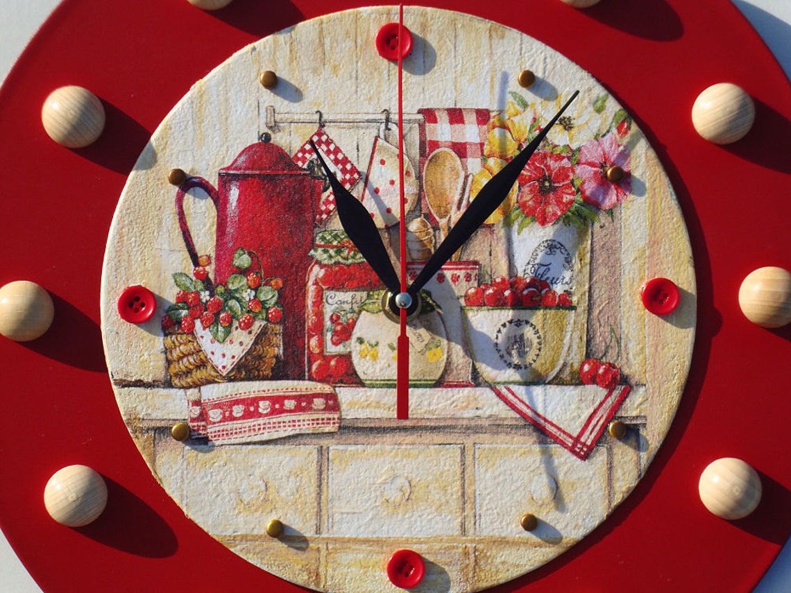 Red wall clock kitchen wall clocks modern clock for wall Etsy