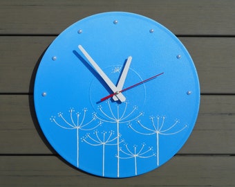 Blue floral wall clock modern hand painted clock for wall hanging clock wall art decorative wall clock round wall clock