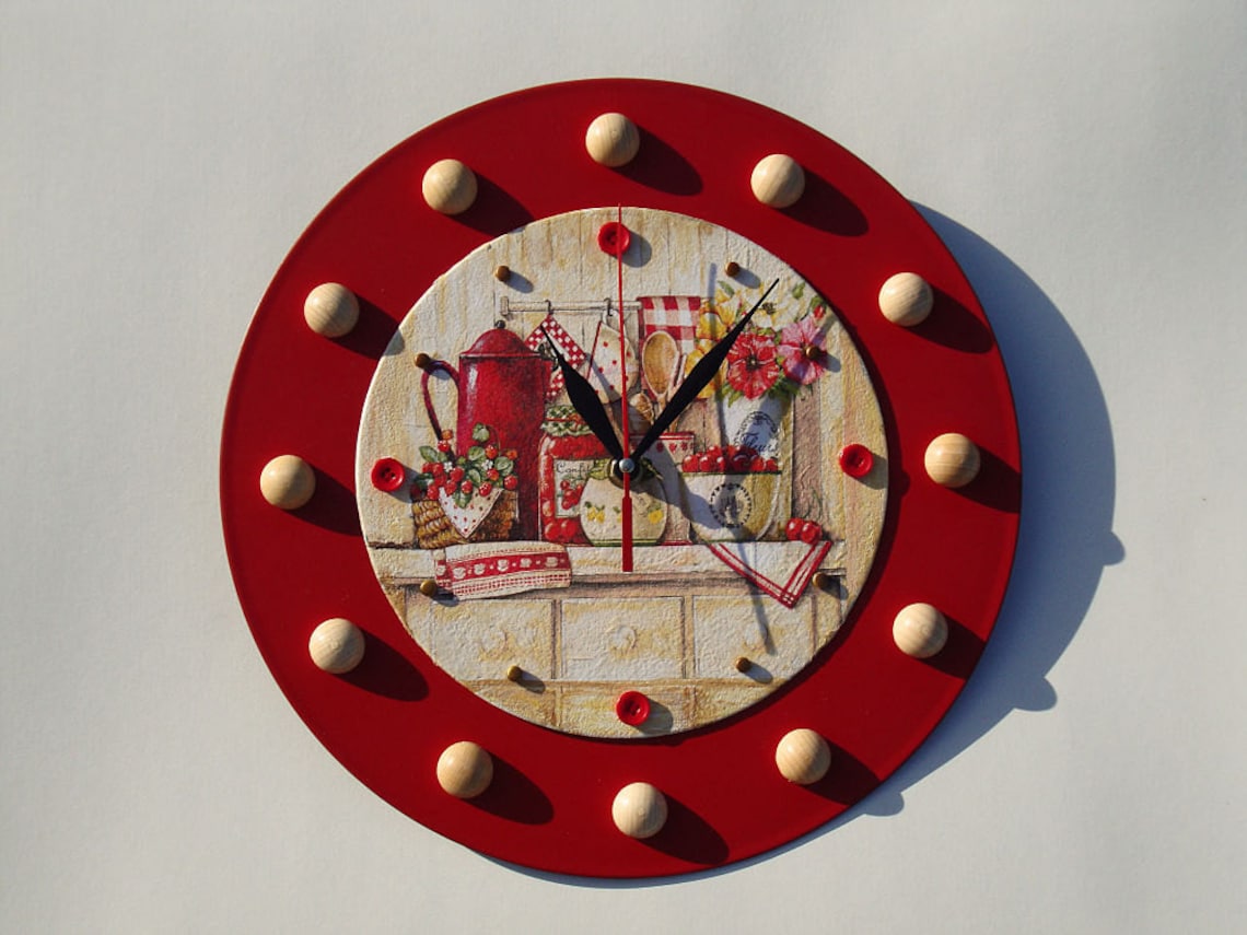 Red wall clock kitchen wall clocks modern clock for wall Etsy