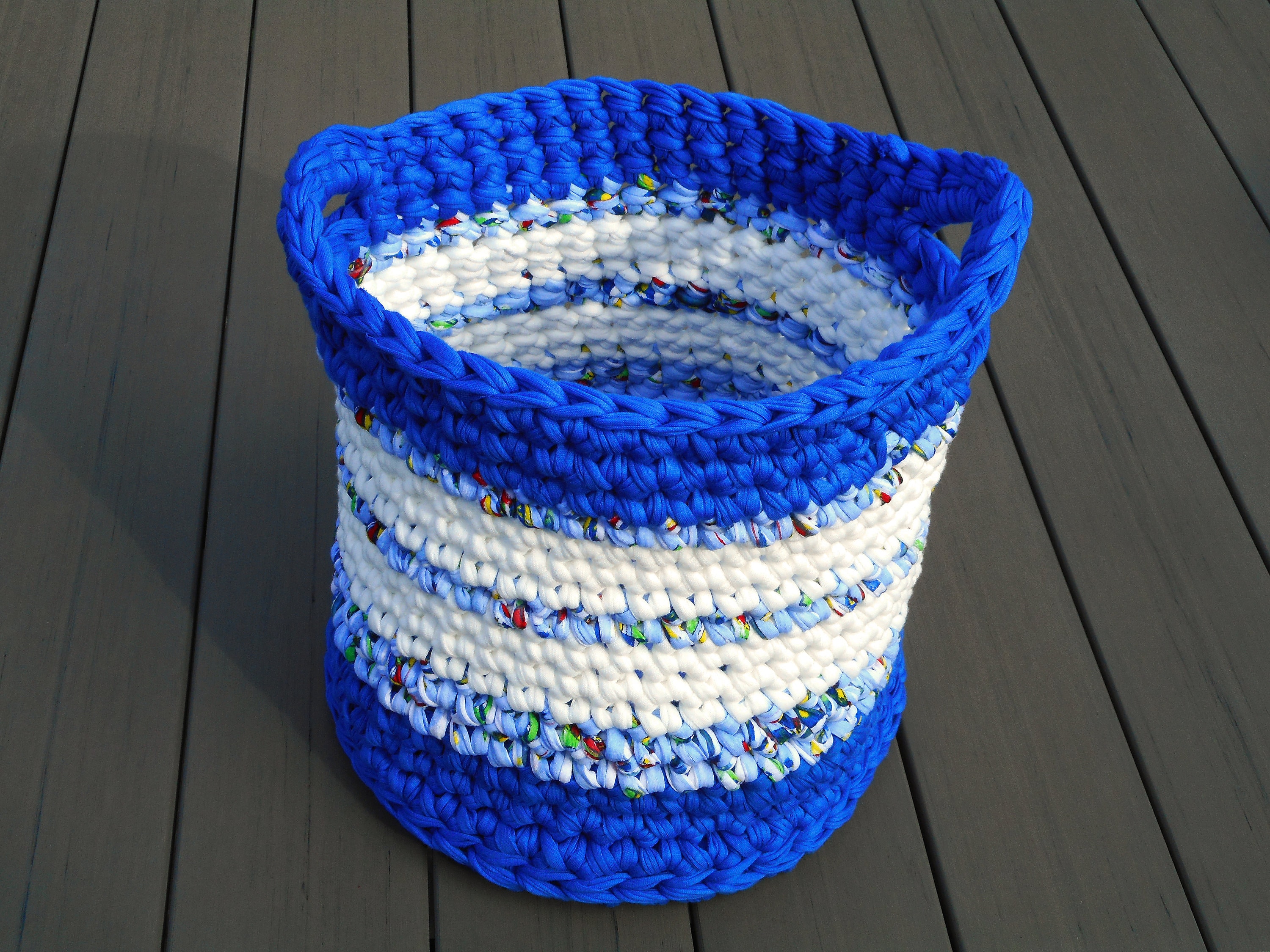 Large Blue Crochet Basket With Handles Accessory Storage Bin - Etsy