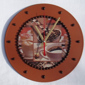 Brown coffee clock for wall hanging clock round silent wall clock gift for coffee lover clock art coffee wall décor