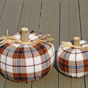Two plaid pumpkins buffalo check pumpkins extra large medium pumpkin fall table centerpiece autumn harvest decorations