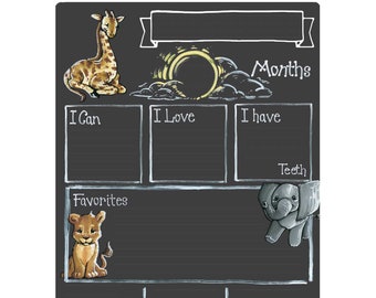 Cohas Monthly Baby Milestone Board with Safari Theme, Reusable Chalkboard Style Surface, Two Sizes, Optional Chalk Markers